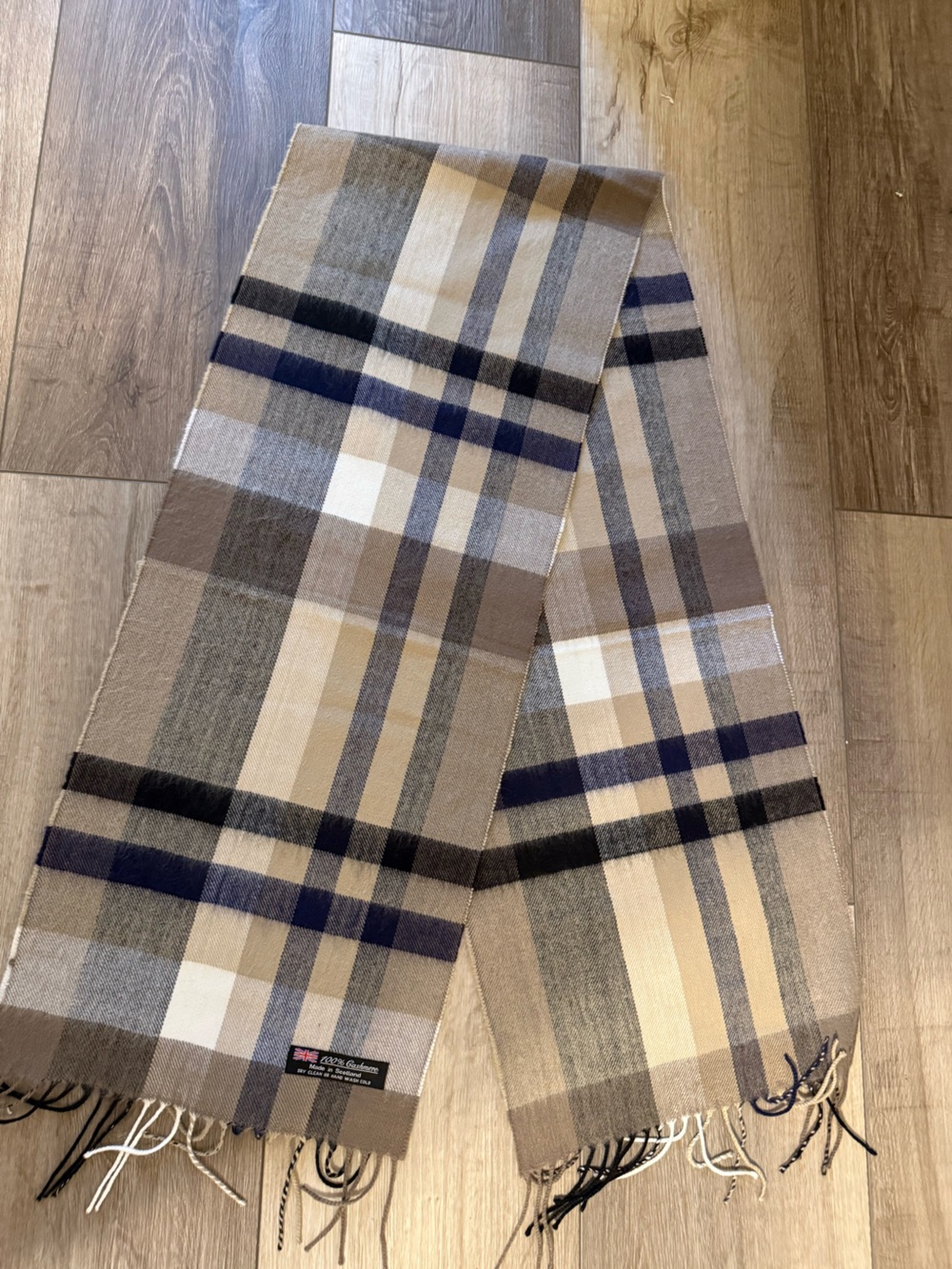 Neutral Plaid Scarf in Beige, Navy, Black, & Cream- Classic Winter Wrap